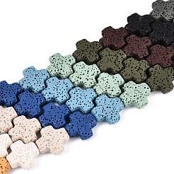 天然溶岩岩ビーズ連売り  染め  クロス  ミックスカラー  14~15x14~14.5x5.5~6.5mm  穴：1.2mm  約28個/連  16.14インチ（41cm）&nbsp;G-N257-22A-01