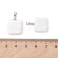 シェルパールのペンダント  真鍮のスナップオンベイル付きスクエアチャーム  ホワイト  プラチナ  18x15x3mm  穴：5x4mm&nbsp;PALLOY-JF05267