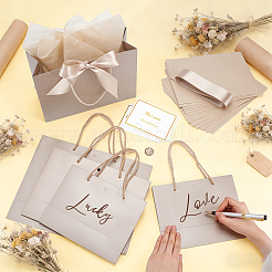 ポリエステルゴールドリボン付き紙製ギフトトートバッグ20個、3スタイル  結婚式の誕生日のベビーシャワーのため  リサイクルバッグ  長方形  グレー  22~32x10~11x17~25cm&nbsp;ABAG-WA0001-36C