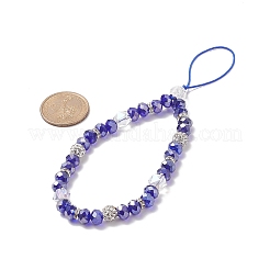 ロンデルガラスとポリマークレイのラインストーンビーズ電話ハンドストラップチェーン  モバイルアクセサリーの装飾  スレートブルー  17cm&nbsp;HJEW-JM00877-04