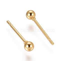 304ステンレススチールボールスタッドピアス  低刺激性のイヤリング  ゴールドカラー  14x3mm  ピン：0.8mm&nbsp;EJEW-F237-01A-G