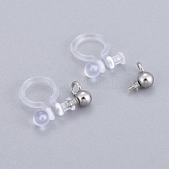 304ステンレススチールクリップオンイヤリング部品  プラスチック付き  ステンレス鋼色  11x11x3mm  穴：1.6mm&nbsp;STAS-L238-081P