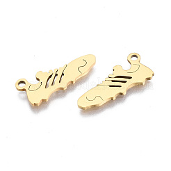 イオンプレーティング（IP）201ステンレスペンダント  レーザー切断  運動靴  ゴールドカラー  8x18x1mm  穴：1.4mm&nbsp;STAS-T044-243G
