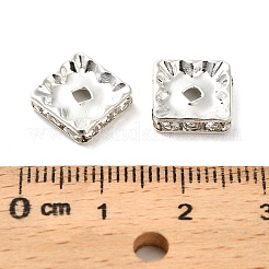 真鍮製ラインストーンスペーサービーズ  カドミウムフリー＆鉛フリー  正方形  クリスタル  10x10x3mm  穴：2mm&nbsp;LS-KK-I362-01A-01S