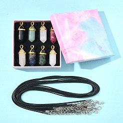 天然宝石とワックスコードを使ったネックレス作りのDIYキット  37~431.8x12.5x10mm  穴：3x4.5mm&nbsp;DIY-FS0008-04A