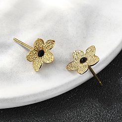 304ステンレススチールスタッドピアス  ラインストーン付き  イオンプレーティング（ip）  花  18KGP本金メッキ  10x10mm&nbsp;EJEW-F361-17G