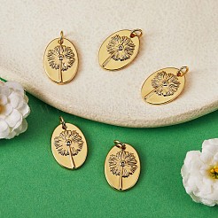 5個真鍮マイクロパヴェキュービックジルコニアペンダント  花とオーバル  ゴールドカラー  19.4x13.7mm&nbsp;JX129A