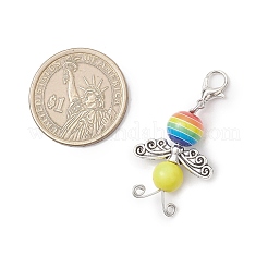 蜂の樹脂と合成ターコイズのペンダント装飾  亜鉛合金カニカン付き  ミックスカラー  42.5mm&nbsp;HJEW-JM03536