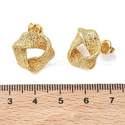 女性用テクスチャ加工304ステンレススチール製スタッドピアス  ラウンド  イオンプレーティング（ip）  ゴールドカラー  16x17mm&nbsp;EJEW-K333-05G