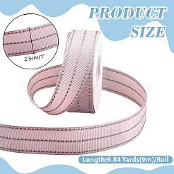 ポリコットンストライプリボン  アクセサリー縫製用  ピンク  1インチ（25mm）  約9.84ヤード（9m）/ロール&nbsp;OCOR-WH0078-506B