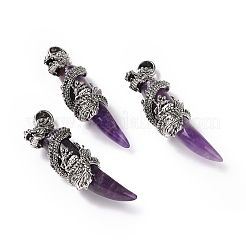 天然石ペンダント  アンティークシルバートーン合金ドラゴン付き  61~65x20.5~21x16mm  穴：7x6.5mm&nbsp;G-A210-01AS