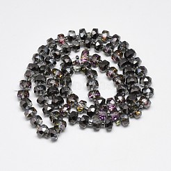 電気メッキガラスビーズセット  虹メッキ  多面カット  フラットラウンド  ブラック  7~8x5mm  穴：1mm  約78~80個/連  20.86~21.65インチ（53~55cm）&nbsp;EGLA-Q083-8mm-D03