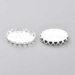 304ステンレススチールカボションセッティング  レースエッジベゼルカップ  オーバル  銀  19x14x3mmトレイ：18mmx13mm&nbsp;STAS-Y001-10S