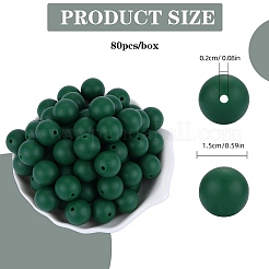 ラウンドシリコンフォーカルビーズ80個  濃い緑  15mm  穴：2mm&nbsp;SIL-SZ0001-24-40