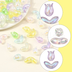 48 個 2 スタイル UV メッキ透明アクリルビーズ  蓄光ビーズ  虹色の  チューリップ＆リーフ  ミックスカラー  12~16x11.5~23.5x9~12mm  穴：2.5~2.8mm  24個/スタイル&nbsp;SACR-FS0001-36