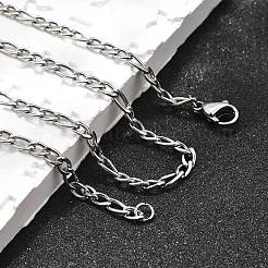 変色しにくい304ステンレススチール製フィガロチェーンネックレス  ステンレス鋼色  17.91インチ（45.5cm）  3mm&nbsp;STAS-K168-03P