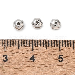 真鍮ビーズ  六角  ラックめっき  長持ちメッキ  鉛フリー＆カドミウムフリー  プラチナ  4x3mm  穴：0.9mm&nbsp;KK-D289-59P