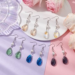 ガラスと貝殻の真珠のダングルイヤリング  女性用鉄製ピアスフック付き  ティアドロップ  プラチナ  ミックスカラー  60x13mm&nbsp;EJEW-JE06020