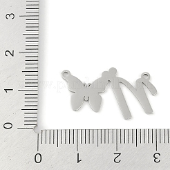 変色しない304ステンレススチールペンダント  文字と蝶のチャーム  文字N  13.5x25x0.9mm  穴：1.2mm&nbsp;STAS-L279-002P-N