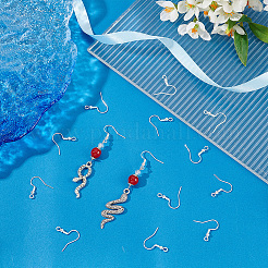 304ステンレススチールピアスフック150個  耳ワイヤー  水平ループ付き  925銀メッキ  20x20x3mm  穴：2mm  21ゲージ  ピン：0.7mm&nbsp;STAS-UN0058-82