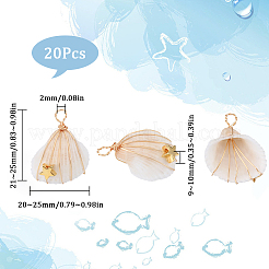 天然スパイラルシェル銅線巻きペンダント20個  星付きシェルチャーム  ゴールドカラー  21~25x20~25x9~10mm  穴：2mm&nbsp;FIND-SC0005-90