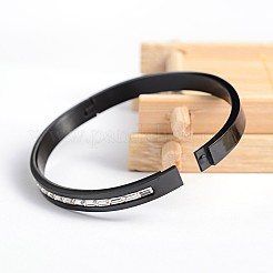304ステンレススチールラインストーンバングル  ガンメタ色  50x58mm&nbsp;BJEW-H0003-15B