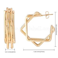 女性用ステンレススチール多層スクエアスタッドピアス  ゴールドカラー  33x27x8mm  ピン：0.7mm&nbsp;JE1103A