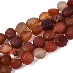 天然石瑪瑙ビーズ連売り  染め＆加熱  艶消し  ナゲット  シエナ  8~16x11~13x7~12mm  穴：0.6~1mm  約30~31個/連  14.57~14.96インチ（37~38cm）&nbsp;G-N357-09A-01