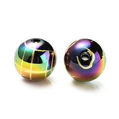 UVメッキレインボー虹色アクリルビーズ  ドローベンチ  ラウンド  ブラック  15.5x15mm  穴：2.7mm&nbsp;PACR-E001-02E