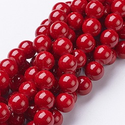天然石馬山ジェイドラウンドビーズ連売り  染め  レッド  10mm  穴：1mm  約41個/連  15.7インチ&nbsp;G-D263-10mm-XS31