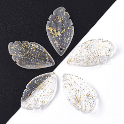 透明スプレー塗装ガラスペンダント  グリッターパウダー付き  艶消し  葉  透明  22.5x12.5x4.5mm  穴：1mm&nbsp;GLAA-T017-03A-A07