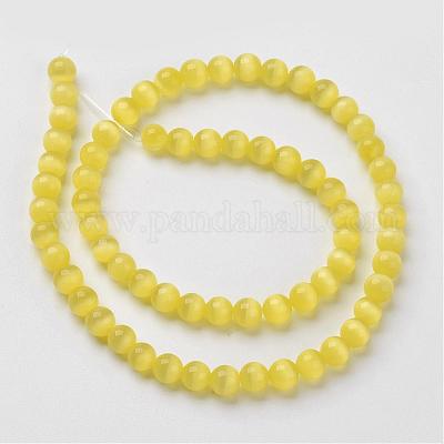 キャッツアイビーズ  ラウンド  きいろ  6mm  穴：1mm  約66個/連  14.5 インチ/連。&nbsp;CER16-1