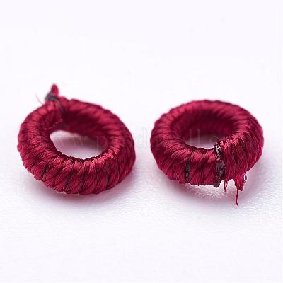 ポリエステルファブリックビーズ  リング  暗赤色  6x2mm  穴：3mm  約200個/袋&nbsp;WOVE-N003-04-1
