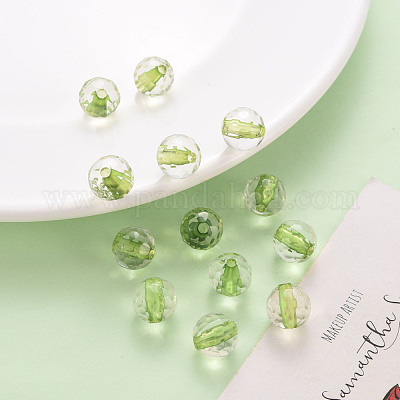 透明なアクリルビーズ  ラウンド  多面カット  黄緑  6x5.5mm  穴：1.4mm  約4160個/500g&nbsp;TACR-S154-11A-83-1