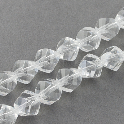 ガラスビーズ連売り  多面カット  ツイスト  透明  4x4x4mm  穴：1mm  約100個/連  14インチ&nbsp;X-GLAA-R042-4x4mm-15-1