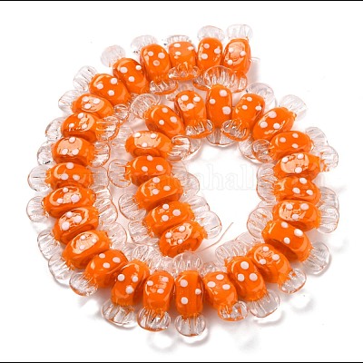 手作りランプワークビーズ  バンピー  スポットのあるキャンディー  オレンジ  26~29x9x7.5~8mm  穴：1mm&nbsp;LAMP-M010-01C-1