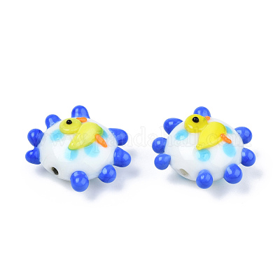 手作り凹凸柄ランプワークビーズ連売り  アヒル  ホワイト  20~21x17~19x9.5~10mm  穴：1.6mm  約30個/連  18.50インチ〜18.90インチ（47~48cm）&nbsp;LAMP-N021-036G-1