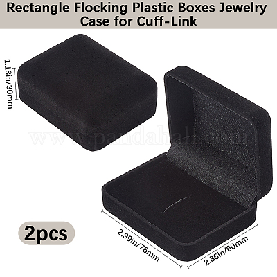 長方形の植毛プラスチックボックス2個  カフスボタンケース  ブラック  6x7.55x3cm&nbsp;CON-BBC0001-24-1