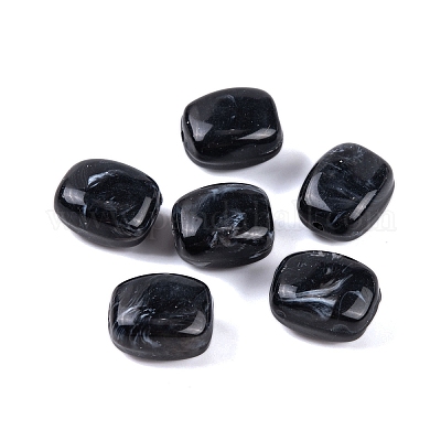 アクリルビーズ  イミテーション翡翠  長方形  ブラック  13x11x8mm  穴：1.5mm。 510個/ 500 G&nbsp;OACR-H120-02E-1
