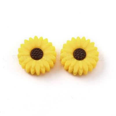 シリコンビーズ  デイジー  ゴールド  19.5x7.5mm  穴：1.6mm&nbsp;SIL-WH0009-03D-1