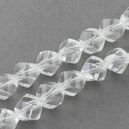 ガラスビーズ連売り  多面カット  ツイスト  透明  4x4x4mm  穴：1mm  約100個/連  14インチ&nbsp;X-GLAA-R042-4x4mm-15-1