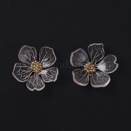 クリア樹脂カボション  花  透明  20.5x20.5x7mm&nbsp;RESI-L035-19-1