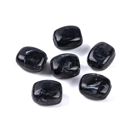 アクリルビーズ  イミテーション翡翠  長方形  ブラック  13x11x8mm  穴：1.5mm。 510個/ 500 G&nbsp;OACR-H120-02E-1