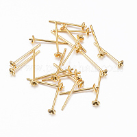 304ステンレススチールポストスタッドピアスセッティング、片穴ビーズ用  24KGP本金メッキ  13.5x3mm  トレイ：2.5mm  ピン：0.8mm&nbsp;STAS-H558-07G