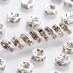 真鍮製A級ラインストーンスペーサービーズ  銀色のメッキ  ニッケルフリー  ロンデル  クリスタル  4x2mm  穴：0.8mm