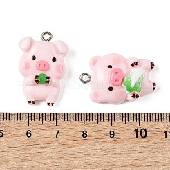 不透明樹脂ペンダント  豚とキャベツのチャーム  プラチナトーンの鉄ループ付き  ミスティローズ  20~27.5x18~19x7~8.5mm  穴：2mm&nbsp;RESI-G129-12