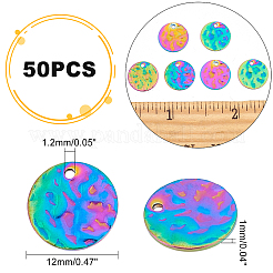 304ステンレススチールチャーム  カドミウムフリー＆ニッケルフリー＆鉛フリー  フラットラウンドを打つ  虹色  12x1mm  穴：1.2mm  50個/箱&nbsp;STAS-DC0007-53