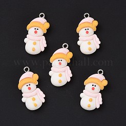 不透明樹脂ペンダント  プラチナトーンの鉄ループ付き  雪だるま  ホワイト  29x15x8mm  穴：2mm&nbsp;LS-RESI-G028-01P