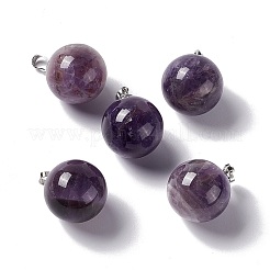 天然＆合成混合原石のペンダント  プラチナトーンの真鍮パーツ  丸いチャーム  22x18mm  穴：3x6mm&nbsp;G-G926-02P