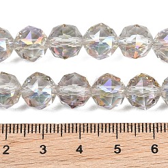 透明電気メッキガラスビーズ連売り  多面カット  ラウンド  ゲインボロ  9.5~10mm  穴：1.2mm  約59個/連  22.05''（56センチメートル）&nbsp;EGLA-N002-34C-B05